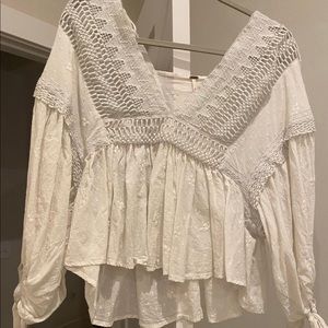 Free People White Embroidered Top